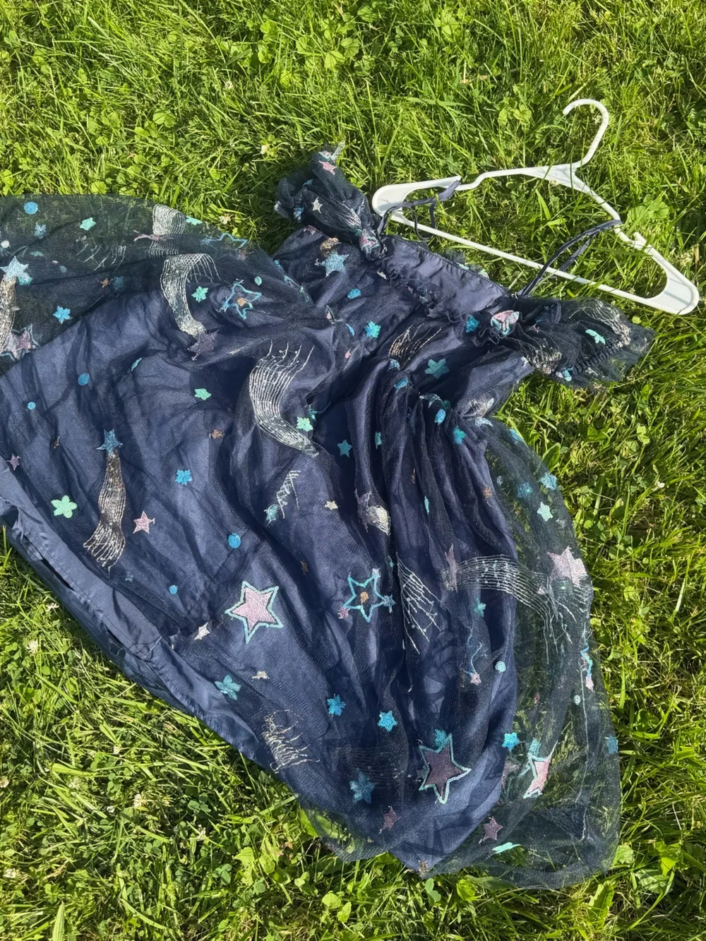 Unique Vintage SMAK PARLOURBaby doll Star Navy Tulle Off the shoulder Mini Dress